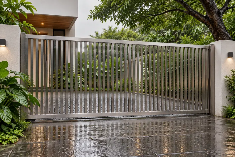 Sliding villa gate built from stainless steel square pipe